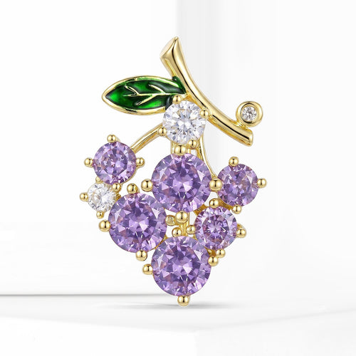 Purple Crystal Grape Cluster Brooch styled product view