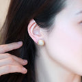 Gold Tone Round Textured Button Style Stud Earrings view 3