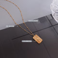 Rectangular Chrysanthemum Tag Pendant Necklace Gold Or Steel view 2