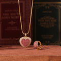 Gold Heart Zircon Pendant Necklace Open Pavé Rings view 2