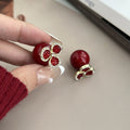 Red Ball Three Petal Crystal Look Jacket Stud Earrings view 2