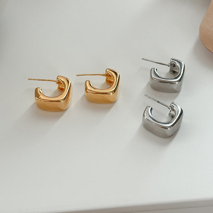 Square Mini Hoop Stud Earrings in Gold and Silver Tone