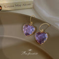 Gold Hook Faceted Lavender Glass Heart Drop Earrings view 3