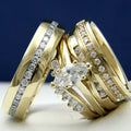 Gold Marquise CZ Women's Three-Piece Set Mens Band Rings view 2