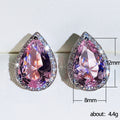 Silver Tone Pink Pear Teardrop Halo Clear Stud Earrings view 5
