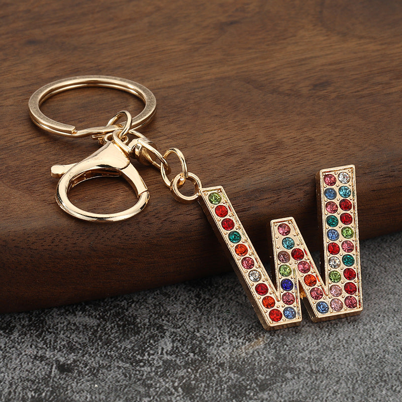 Colorful Rhinestone Letter Keychain Alphabet Bag Charm for Initials