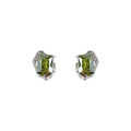 Silver Tone Irregular Olive Green Faceted Stone Stud Earrings view 5