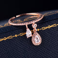 Open Adjustable Thin Band Teardrop Dangle Ring Three Metal Tones view 6