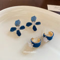 Blue Denim Effect Flower And Hoop Stud Earrings Jewelry view 1
