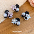 Mini Black Claw Clips Acrylic Flower Pearl Rhinestone White Pink view 4