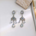 Silver Filigree Chandelier Teardrop Long Stud Earrings view 3