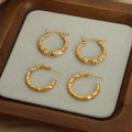 Bamboo Joint Hoop Earrings Gold and Steel Two Size Styles view 3
