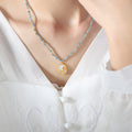 Gold Rose Oval Pendant Faceted Blue Green Bead Necklace view 4