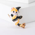 Enamel Witch Cat Riding Broomstick Brooch Two Colors view 6