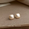 Square Cushion Pearl Stud Earrings Four Color Size Styles view 6