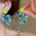 Translucent Leaf Drop Earrings with Bright Green or Red Round Studs view 3