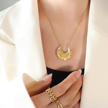 Hammered Crescent Pendant Necklace Matching U Hoop Earrings