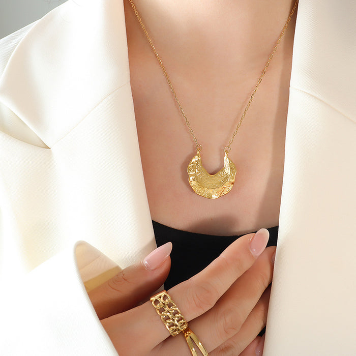 Hammered Crescent Pendant Necklace Matching U Hoop Earrings