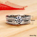 Round Solitaire Three-Band Ring Set In Polished Silver Tone view 5