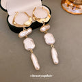 White Irregular Pearl Tassel Huggie Earrings With Decorative Details view 4