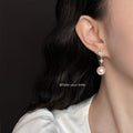 Gold Tone Clear Stone Floral Cluster Pearl Drop Stud Earrings view 2