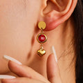 Gold Disc Czech Glass Heart Drop Earrings Multi Colors view 3