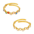 Open Band Bezel Zircon Rings Gold Steel White Multicolor Size 7 view 5