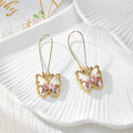 Gold Tone Butterfly Pressed Flower Drop Earrings in Six Designs view 2