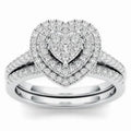 Heart Cluster Triple-Halo Two-Ring Set In Three Metal Tones view 1