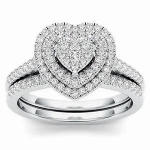 Heart Cluster Triple-Halo Two-Ring Set In Three Metal Tones