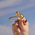 Gold Steel Open Double Heart Mesh Cuff Bangle Bracelets view 2