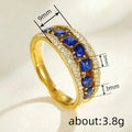 Gold Blue Multi Stone Band Ring Clear Pave Borders view 4