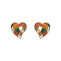 Gold-Tone Heart Patchwork Enamel Stud Earrings Multicolor view 5