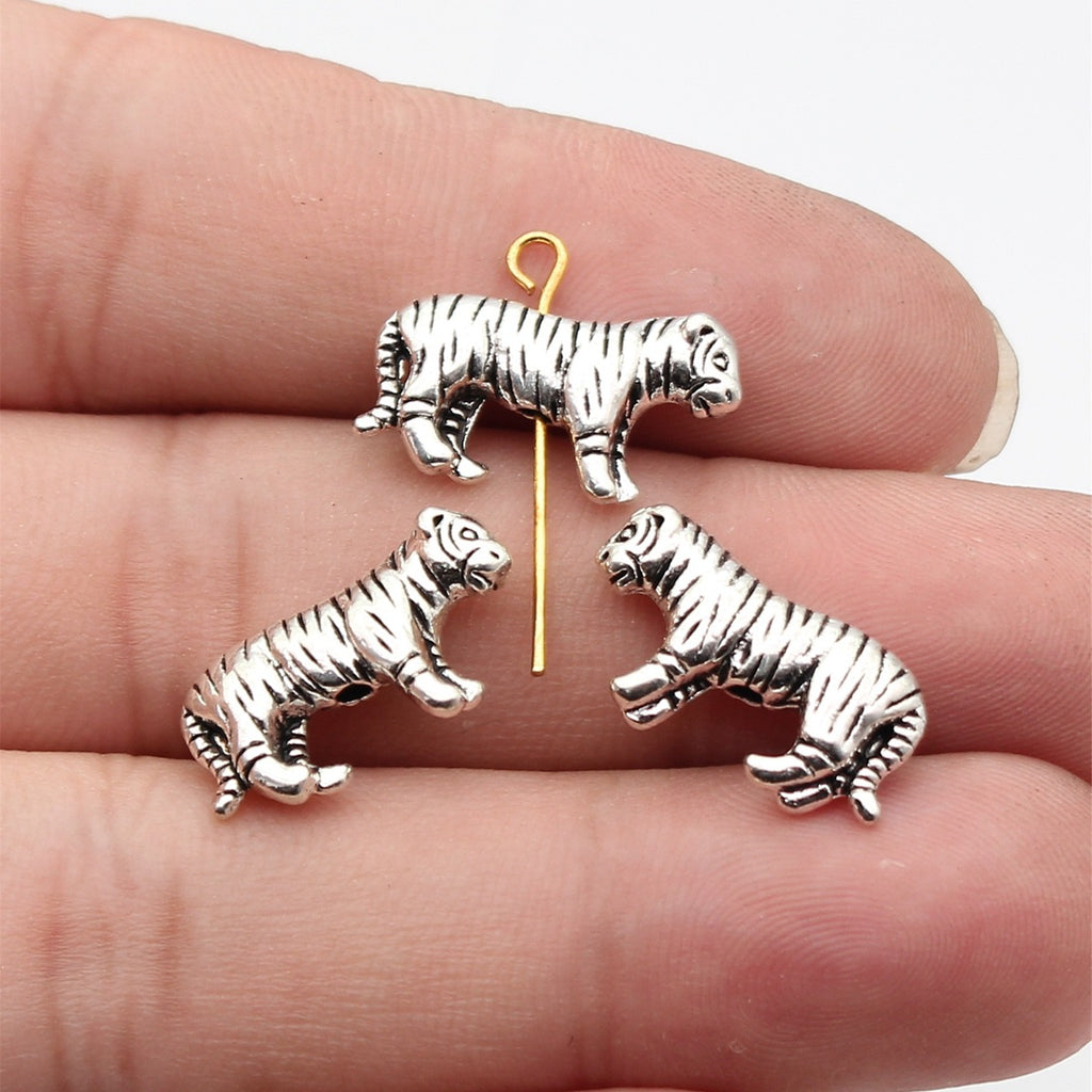 19x11mm 2.3g Antique Silver Zinc Alloy Tiger Hole Beads for DIY Bracelet Jewelry Making