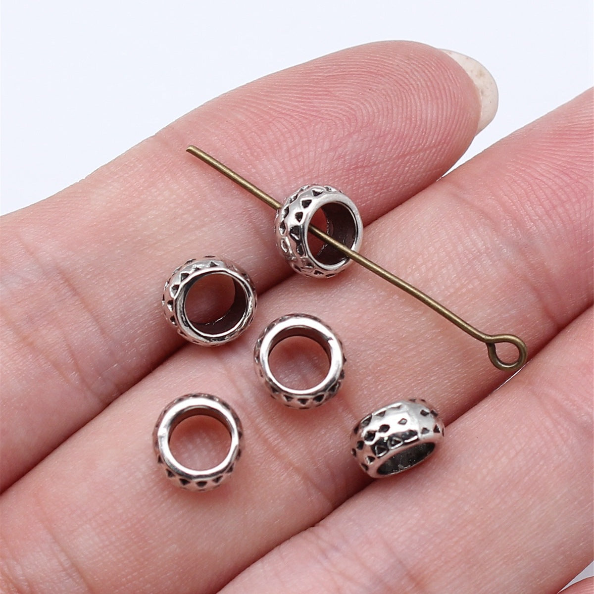 7.5x7.5x4mm 0.51g Antique Silver Zinc Alloy Round Large Hole Spacer Beads for DIY Bracelet Necklace Making