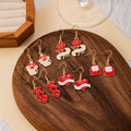 Red Mother's Day Motif Gold Tone Long Hook Earrings view 2