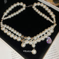 Layered White Pearl Necklace with Crystal Teardrop Charms view 4