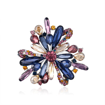Blue Silver Tone Flower Crystal Two Designs Metal Brooch Pin 5.2 cm 5.2 cm
