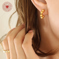 Beaded Ball C Shape Stud Hoop Earrings Gold And Steel Tone view 3