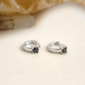 Silver Thin Huggie Hoop Black Crystal Solitaire Earrings view 4
