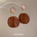 Translucent Brown Resin Disc Drop Earrings With Round Stud Tops view 3