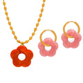 Resin Flower Doughnut Pendant Necklace And Hoop Earring Set view 5