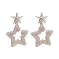 Silver Tone Double Star Drop Earrings With Crystal Accents view 5