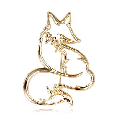 Front product view of the fox brooch pin in gold