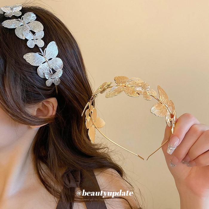 Textured Metal Butterfly Headband In Silver Tone Or Gold Tone