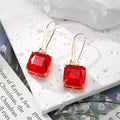 Square Faceted Glass Dangle Earrings Gold Fishhooks 7 Colors view 7