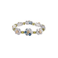 Gold Tone Blue White Green Beaded Flower Necklace Bracelet Ring view 5