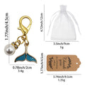 Teal Mermaid Tail Pearl Enamel Keychain Gold Clasp view 2