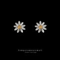 Translucent White Daisy Flower And Gold Tone Center Stud Earrings view 2