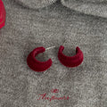 Wine Red Flocked Velvet Geometric Heart Bow Stud Earrings view 6